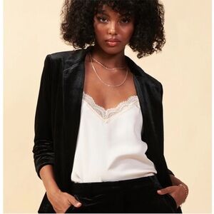 Skies Are Blue Womens Open Collarless Black Velvet Blazer Size L